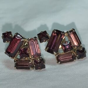 Amethyst Vintage Emerald Cut Post Earrings Pair
